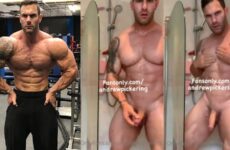 Bodybuilder Andrew Pickering naked in shower