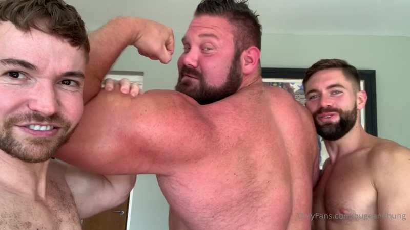 Griffin Barrows and Gabriel Cross worship Jack Stacked (hugeandhung) and cum over his muscles