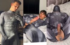 Levy Wilgen jerks off in a Spiderman costume with a dildo in his ass