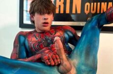 Reno Gold jerks off in a Spiderman costume