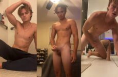 Hot blonde twink jerks off and rides a dildo