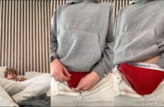 angelicboy jerks his cock in his pants