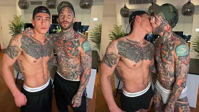 Louis Jacks and InkedBrln – sucking on the kicthen counter