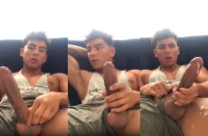 young guy jerks his huge cock and cums