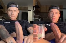 Santylicious jerks his massive cock, fills up a shot glass, and drinks it - JustTheGays.com - Stream the newest and hottest gay videos for free from your favorite performers from OnlyFans, Just for Fans, and 4myfans