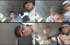 Sucking cock of handsome driver in car