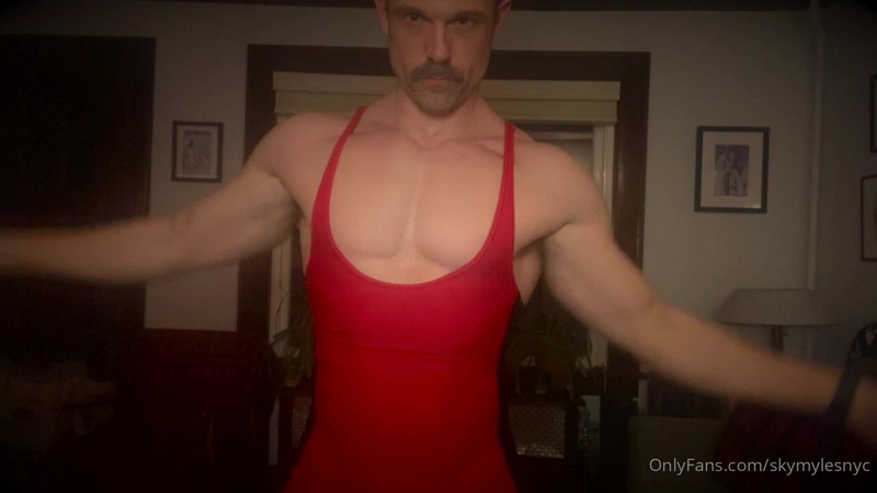 Showing off my wrestling singlet and jerking my pierced cock till I cum – Sky Myles (skymylesnyc)
