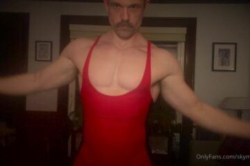 Showing off my wrestling singlet and jerking my pierced cock till I cum – Sky Myles (skymylesnyc)