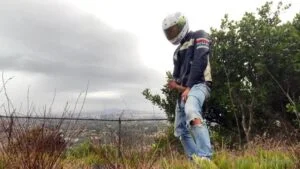 Jerking off outside in my motorbike gear Julian Jaxon