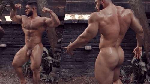 Atlas Astone – flexing naked after a workout