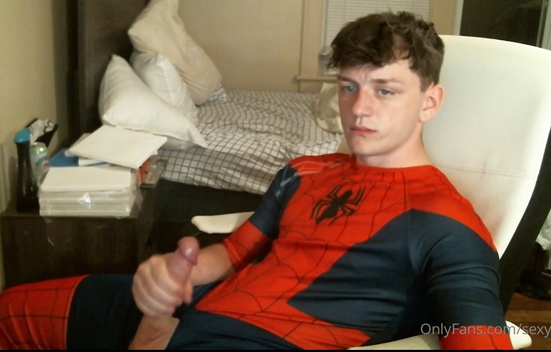 sexylax69 – Jerking off and cumming in a Spiderman suit