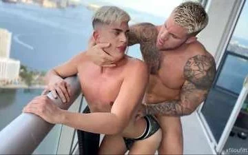 Philippe Soulier (Filou) fucks KevRau on the balcony - JustTheGays.com - Stream the newest and hottest gay videos for free from your favorite performers from OnlyFans, Just for Fans, and 4myfans
