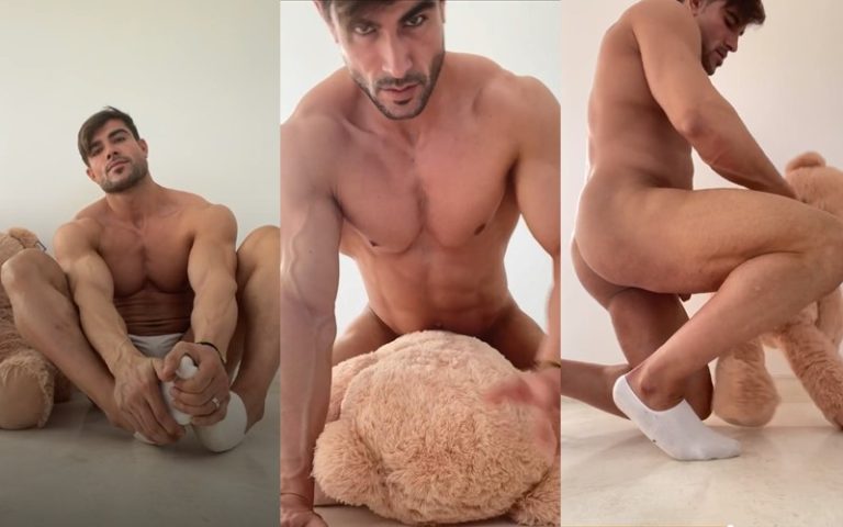 Mario Hervas (mariohervasvip) plays with a teddy bear