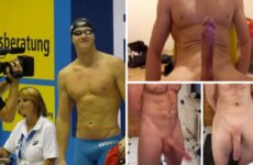 German Olympic swimmer Erik (stony) shows off his astronomically long white dick