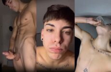 Young latin guy jerks off in a cup and drinks his load