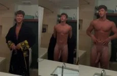 Nate Garner shows off his massive cock in the mirror