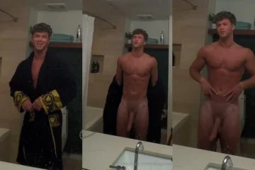 Nate Garner shows off his massive cock in the mirror - JustTheGays.com - Stream the newest and hottest gay videos for free from your favorite performers from OnlyFans, Just for Fans, and 4myfans