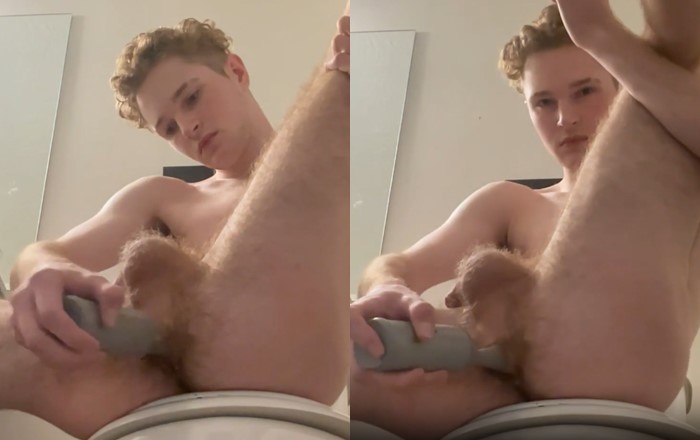 Twink fucks himself with a toy in the bathroom