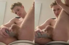 Twink fucks himself with a toy in the bathroom