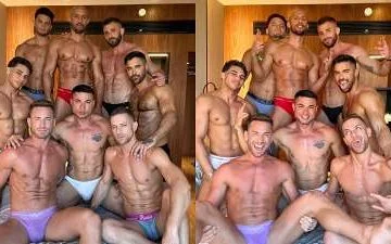 Thiago Lazzarato, Kaden Hylls, PoloxxxFans, Axel Rockham, Harold Lopez, Carlos Magati, Sumner Blayne and Liam Galty have an orgy - JustTheGays.com - Stream the newest and hottest gay videos for free from your favorite performers from OnlyFans, Just for Fans, and 4myfans