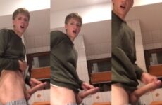 Cute boy jerks his monster cock