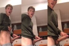 Cute boy jerks his monster cock