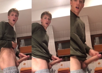 Cute boy jerks his monster cock