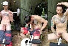 Jake Hart jerks off on the weight bench