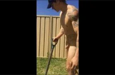 alecnysten works out in the yard naked