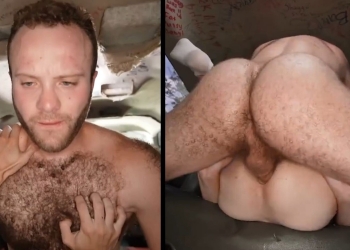 Young guy gets fucked by a hairy guy in the back of the van