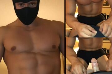 Well-built jock teasing his horny client Well-built jock teasing his horny client