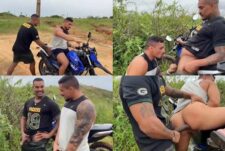 Fucking hard on the motorcycle on the side of  the road