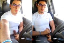 Latin guy jerks off in the car