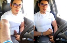 Latin guy jerks off in the car