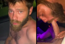 Bearded guy sucks a cock in the car