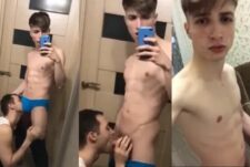Fit twink face fucks his sub in the hallway