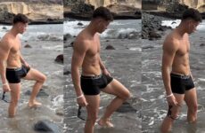 Model Ken (kenpop79) shows off his bulge in the river