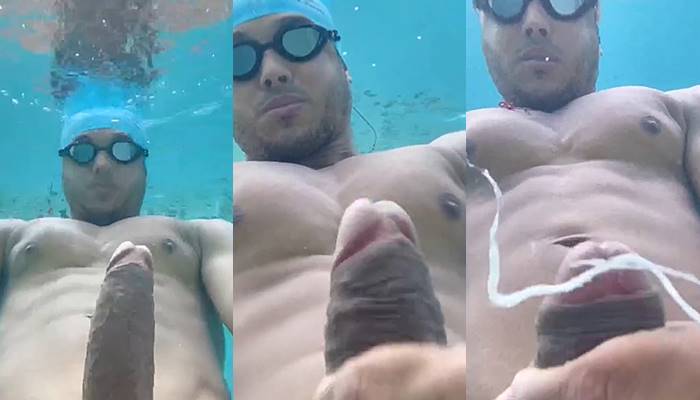 Diego Barros jerks and cums in the pool