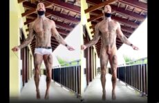 Tatted fitness instructor jump ropes naked