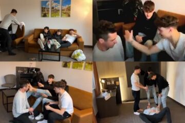 Three findom boys abuse of their sub