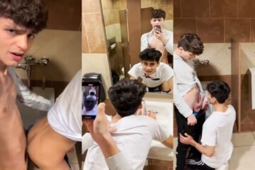 Twinks suck and fuck at the urinal
