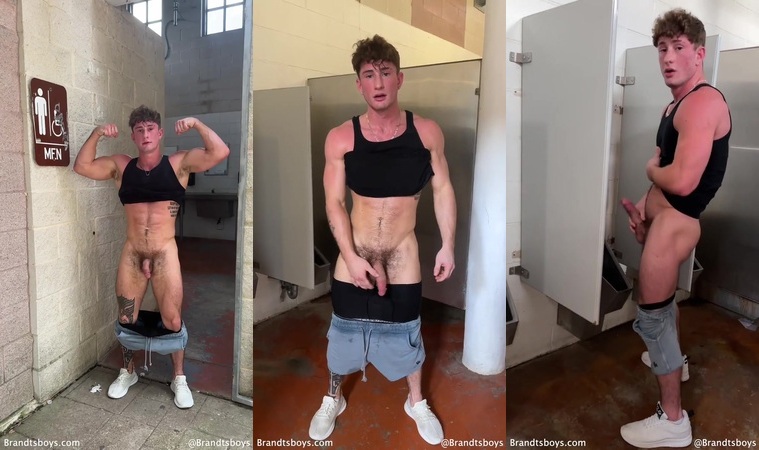 Troy gets dared to jerk off in a public bathroom – Brandtsboys