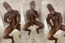Jerking my big black cock in the bathroom until I cum – Allen Johnson (allenjfitness)