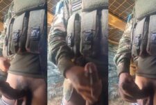 Army soldier with a big cock jerks off and shoots his load