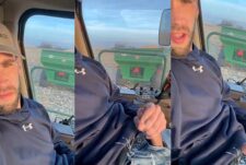 Farmer jerks off in the cab of the tractor
