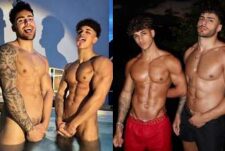 Sepanta and FitNarad show off their cocks in the jacuzzi