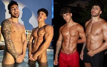 Sepanta and FitNarad show off their cocks in the jacuzzi