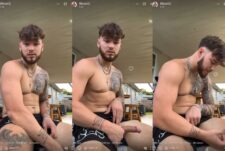 Tatted guy jerks off live on his back porch