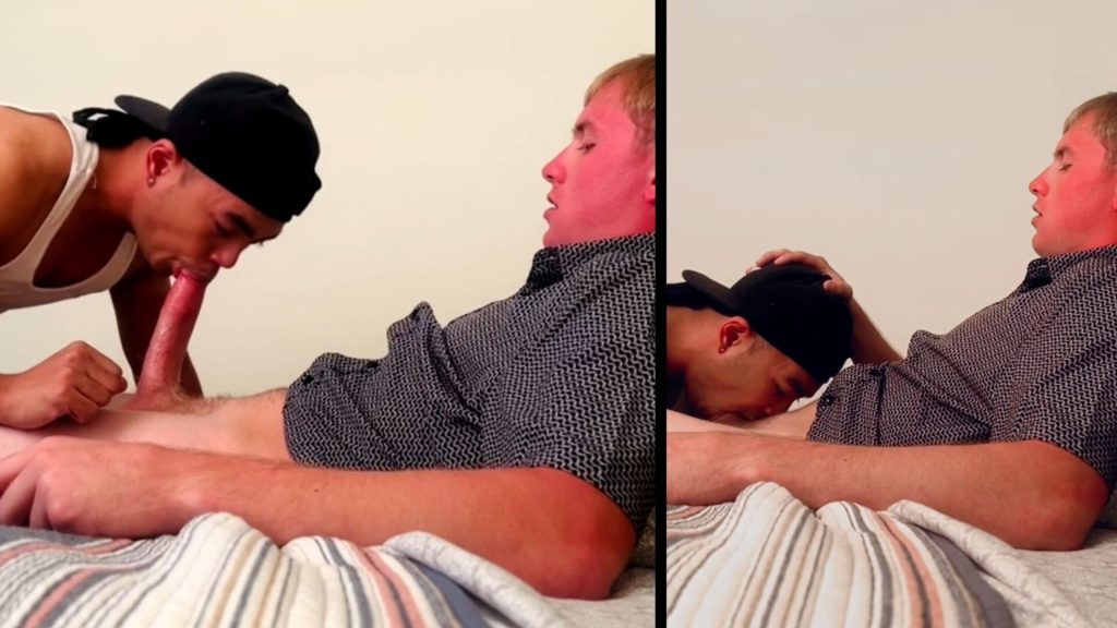 Guy gets his first blowjob from a guy