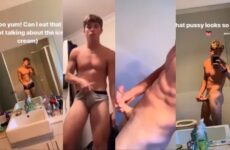 Twink jerks his curved cock – a compilation